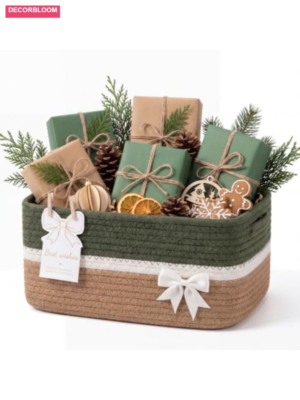 Woven Gift Basket Set with Tissue Ribbon Bag Clips Greeting Card Reusable